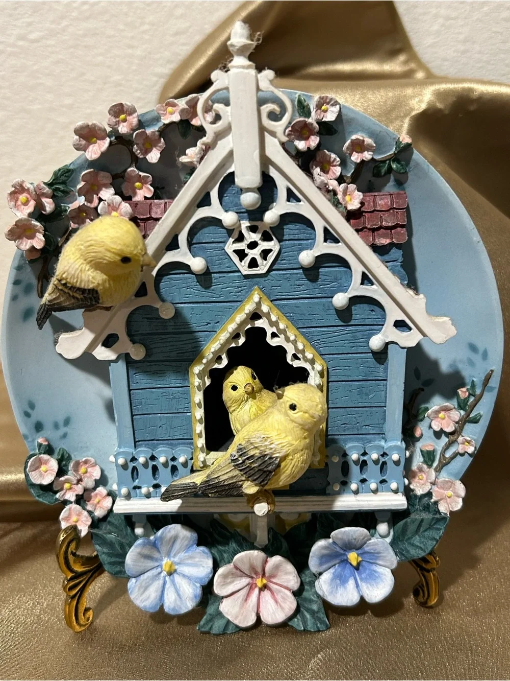 The Bradford Exchange Vintage Blue Birdhouse Plaque with Yellow Songbirds